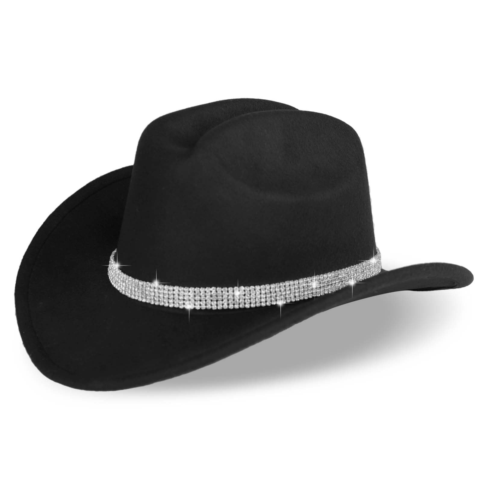 Chanaco Cappello da cowboy per donne e uomini, cappelli da cowboy neri per ragazze, cappello da cowgirl accessori per outfit western, cappelli classici in feltro country