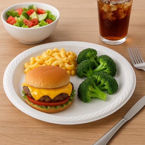 BH | 10" - Reusable Plastic Plates - 200 Pack | Microwave and Dishwasher Safe | White Large | Lunch & Dinner | Catering, Events, Parties, and Everyday Use (10 inch Plates, White) - by Best House - Image 4