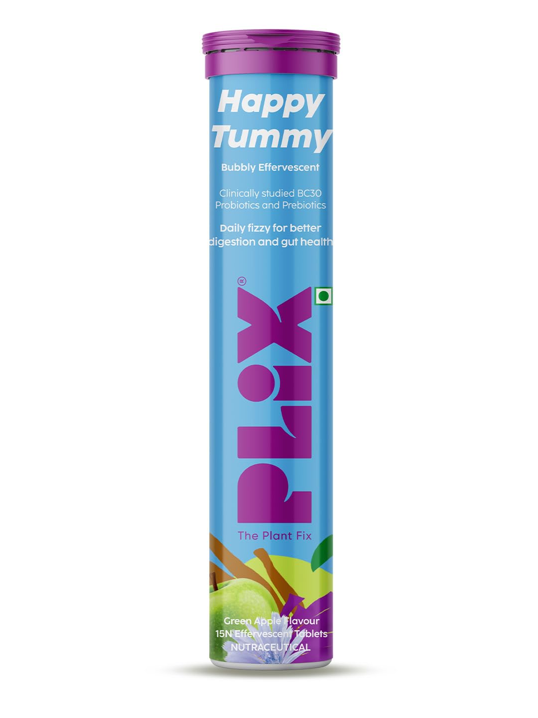 PLIX - THE PLANT FIX Happy Tummy Pre+Probiotic 15 Effervescent Tablets For Good Gut, Digestion, Metabolism With 20 Billion CFUs, Vital Probiotic Strains, Pack of 1 (Green Apple) (B09NPPMDSM) Amazon Price History, Amazon Price Tracker