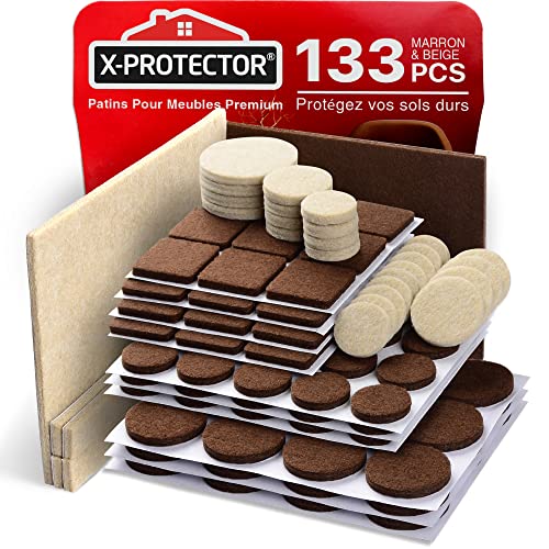 133 PCS Patins en Feutre Auto-Adhésifs X-Protector - Patins pour Meubles Marron et Beige - Patin Meuble - Patin Feutre Autocollant - Patins Glisseurs pour...