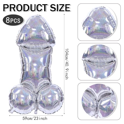WGXX 8 Pcs 40 Inch Bachelorette Iridescent Balloons Set Giant Unique Bridal Shower Decor, Funny Gag Gift for Bachelorette Party And Engagement (Laser Silver) - image 2