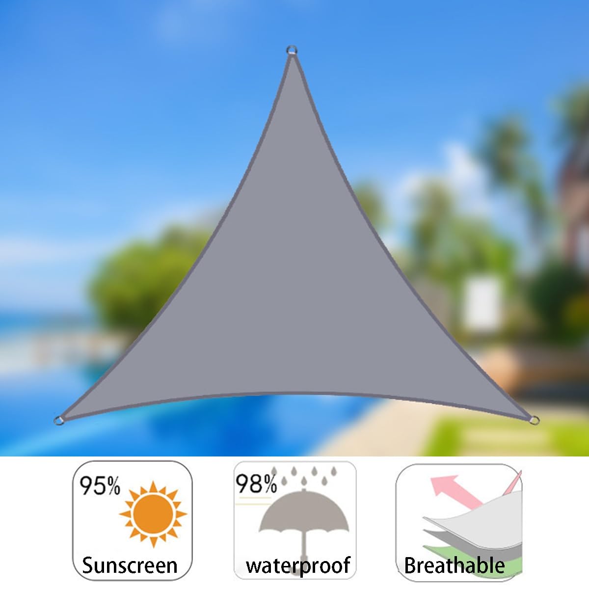 Sonnensegel, dreieckig, 4,5 m, 420D wasserdicht, UV-Schutz, Baldachin mit 3 Seilen, für Terrasse, Garten, Terrasse, Outdoor, Balkon, erhältlich in Weiß, Gelb und mehr (8 Größen)