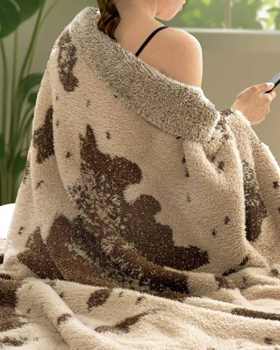 Image of blunique Cow Throw Blanket for Couch Bed Sofa Ultra Soft Cozy Cow Pattern Animal Print Blanket, Lightweight Western Decor Plush Throw, Blanket for Women & Teen Girls 50x60 Inches Brown