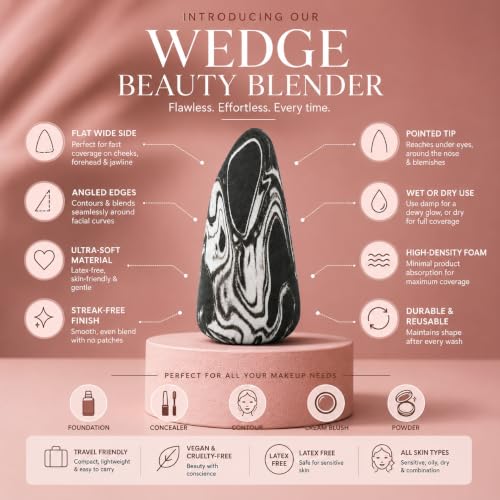Image of Beauty Makeup Blender Sponge Latex-Free Soft Makeup Sponge for Foundation, Concealer & Blending | Reusable Smooth Finish Applicator | Wet & Dry Use for Liquid & Cream Makeup | Unisex, All Skin Types (Wedge)