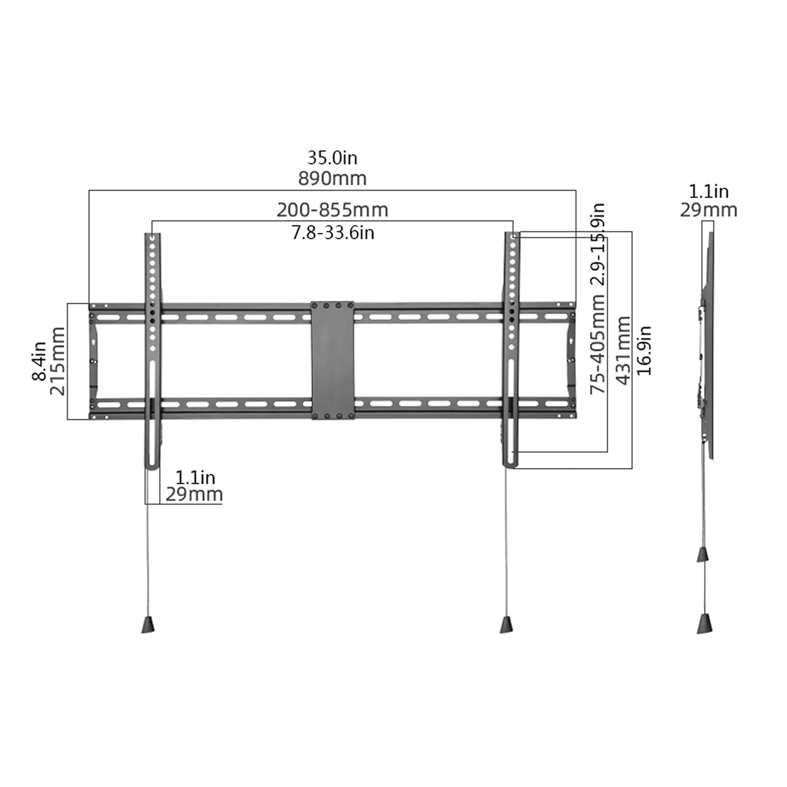 tv Stand Ultra magro TV Mount Matte Black Bland Screen TV Montare per la maggior parte dei televisori a schermo piatto 43-90 pollici a schermo basso profilo riparato TV Staffa a parete, max VESA 90. 0