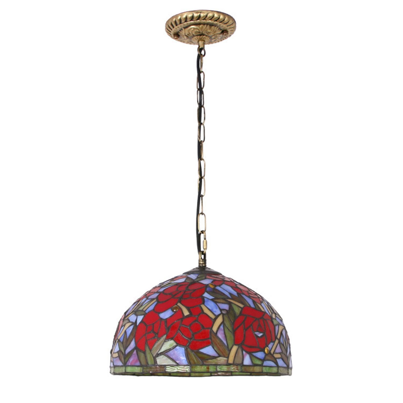 Lámparas Colgantes de vitral Vintage Estilo Antiguo, lámparas Colgantes Estilo campestre con Rosas Rojas, lámparas de Techo para Isla de Cocina o Comedor, Casquillo E27, 30 cm (12 Pulgadas),