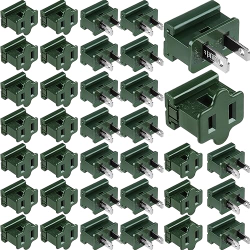 40 Pcs SPT-2 Christmas Lighting Vampire Plug, Male and Female Green Slip Plugs, Gilbert Zip Plugs, 20 Female and 20 Male