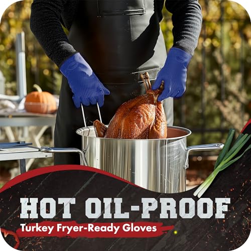 Image of KITCHEN PERFECTION Silicone Smoker Oven Gloves -Extreme Heat Resistant Bbq Gloves -Handle Hot Food Right on Your Smoker Grill Fryer Pit|Waterproof Oven Mitts Grill Gloves |Superior Value Set+3 Bonuses