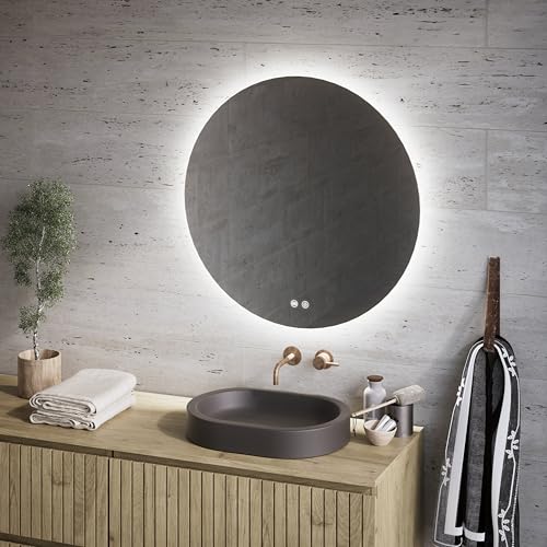 Feel Your Bath Espejo de Baño Redondo con Luz LED Regulable 80cm, Espejo 80 x 80 con Interruptor táctil, Antivaho y Apagado Automático (80)