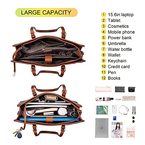 LOVEVOOK Laptop Bag for Women, Fashion Computer Tote Bag Large Capacity Handbag, Leather Shoulder Bag Purse Set… - Image 3