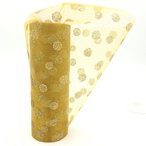 ASIBT 6 Inch x 10 Yards Vintage Dot Shape Lace Roll Netting Fabric Tulle Roll for Tutu Skirt Table Runner Chair Sash DIY Wedding Party Art Decor (Y11 Gold)