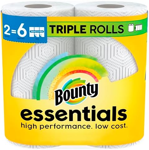 Bounty Essentials Select-A-Size Paper Towels, White, 2 Triple Rolls = 6 Regular Rolls