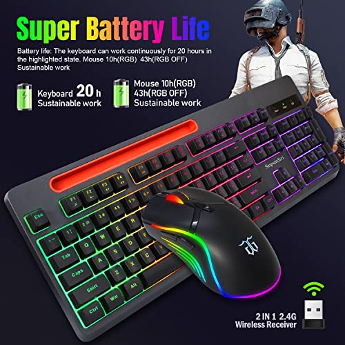 Wireless Gaming Keyboard And Mouse Combo,Snpurdiri True Rgb Rechargeable Full Size Anti-Ghosting Keyboard With Tablet/Phone Bracket, Rgb Mouse,Long Battery Life For Gaming, Office #TOP1