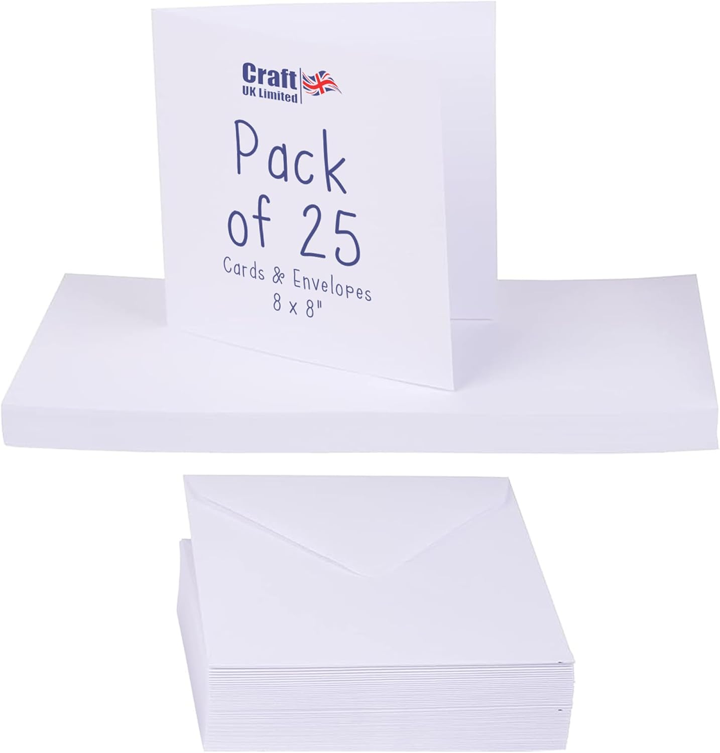 Craft UK 863 8 x 8 inch Card and Envelope pack of 25 - White,20.8 x 20.8 x 20.8 cm