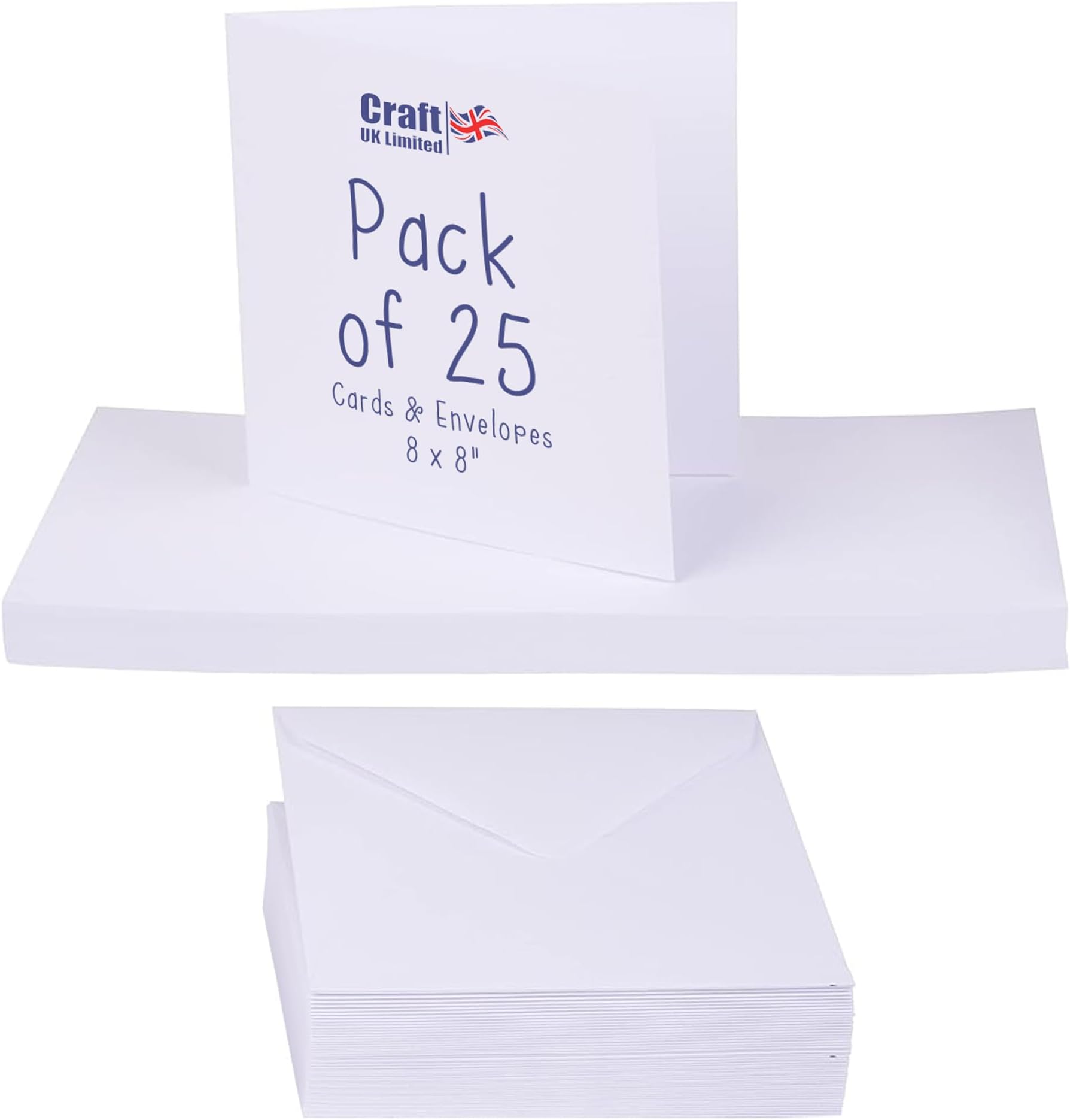 Craft UK 863 8 x 8 inch Card and Envelope pack of 25 - White,20.8 x 20.8 x 20.8 cm
