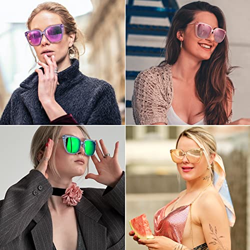 Maxjuli Polarized Classic Retro Cat Eye Oversized Sunglasses Womens Mens Trendy Shades Uv400 Sunnies 8136（Purple+Pink） #TOP2