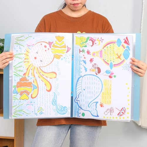 Image of Art Portfolio Folder with Handle and Clear Sleeves 60 Pockets Display 120 Pages Plastic Painting Presentation Storage Book for Artwork Files Document (1, Sky Blue, A3-17 x 13 inch)