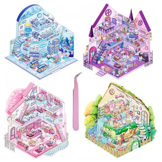 4 juegos de calcomanías 3D para decoración de casa, 3D, isométricas, miniatura, para habitación, para hacer tu propia casa, calcomanías de escena de dibujos animados 3D para niños, terapia para