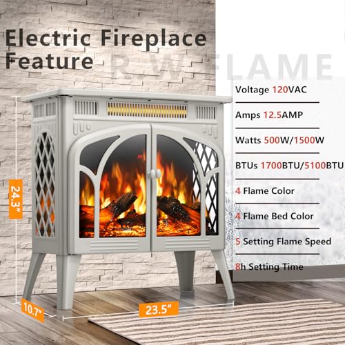 Image of R.W.FLAME Electric Fireplace Heater 25 inch with Remote, Cathedral Stylish, Different Flame Effects and Log Set Colors, Adjustable Brightness and Heating Mode, Overheating Safe Design, Beige