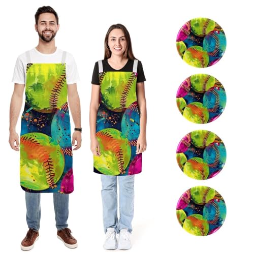 Tabliers réglables avec poches lot de 2 pour cuisine motif softball et arthrite