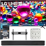 LG 65UA7700PUB 65 Inch UA77 LED AI 4K UHD Smart webOS TV 2025 Bundle with SKM1 2.0 Ch. Soundbar, 37'-70' TV Wall Mount, 6-Outlet Surge Adapter & Deco Gear Complete Home Theater Beginner's Guidebook