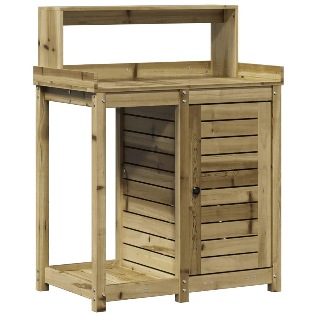Gecheer Tavolo Invaso con Ripiani e Armadietto,Tavolo da Lavoro per Giardino,Tavolo per Piante,Banco da Lavoro da Giardino,Tavolo Invasatura,Banco da invasatura,82,5x50x109,5cm Legno Impregnato Pino