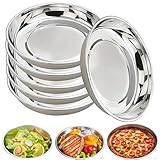 falichchch 6 Pcs Stainless Steel Plates 9.5 Inch, Stainless Steel Dinner Plates, Metal Lightweight Unbreakable Dinner Dishes Plates Set for BBQ, Snack, Salad, Appetizer, Fruit, Cookies