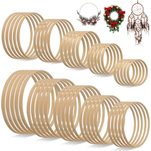 AOBOPLE 56 Pack Large Bamboo Floral Hoops,Multi-Size Wooden Wreath Rings