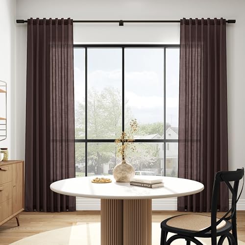 Image of Nanspring Linen Curtains, Coffee Brown, 84 Inch Long
