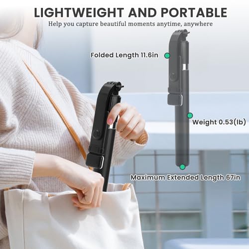 Palo selfie extensible con iluminación de relleno ajustable y trípode anticaídas 5