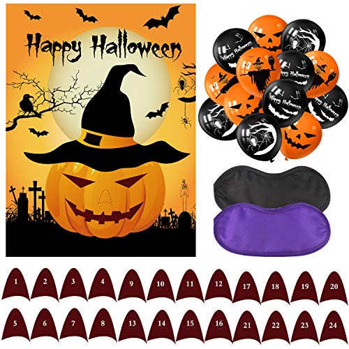 TUPARKA Pin the Nose on the Pumpkin Halloween Party Games with 24 Noses and 20Pcs Halloween Balloons for Halloween Party Favors, Halloween Decorations