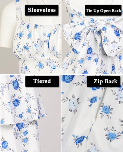 Image of Tiered Ruffle Dress Women Casual Summer Spaghetti Strap Sleeveless Floral Layered Maxi Dress for Women Beach Sundress