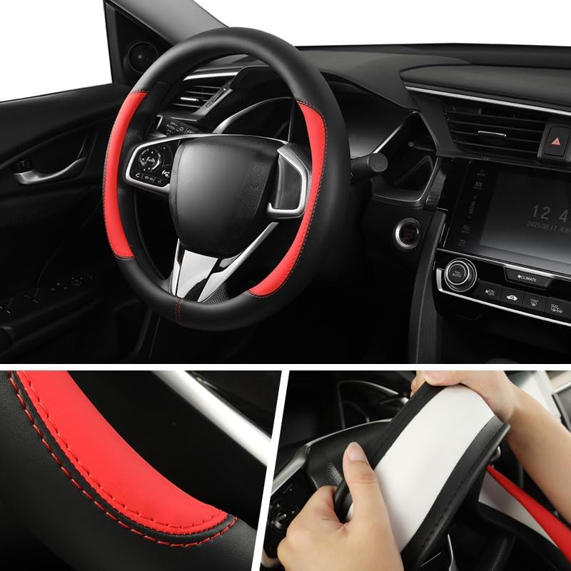 Car Steering Wheel Cover,Microfiber Leather Steering Wheel Cover Universal 14.5-15 inch, Anti-Slip Breathable Auto Wheel Cover Protector for Men Women (Black&Red) - Image 4