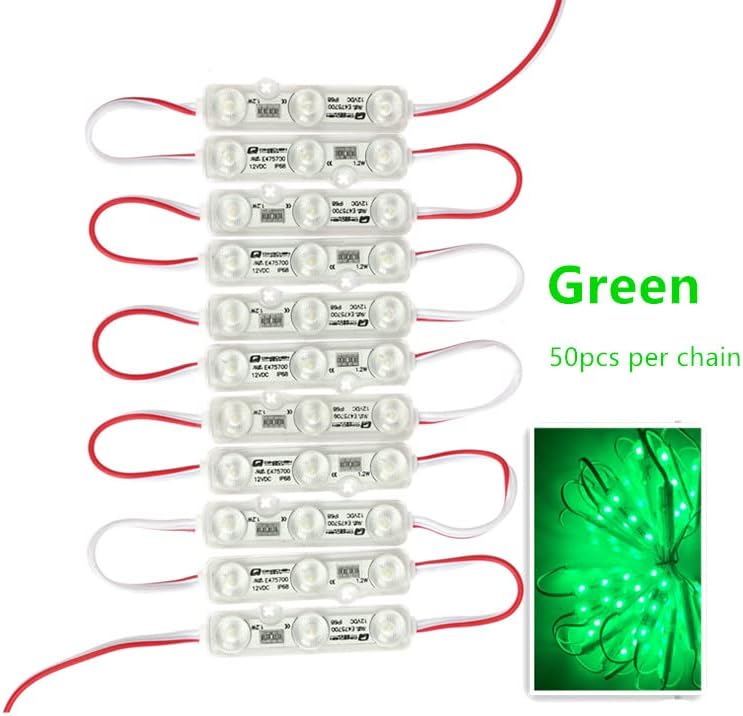 Q QINGCHEN Green LED Module 50pcs/Chain DC12V 1.2 W Decorative Light for Lightbox Letter Advertising Signs with Tape Adhesive Backside (100pcs Pack,Green)