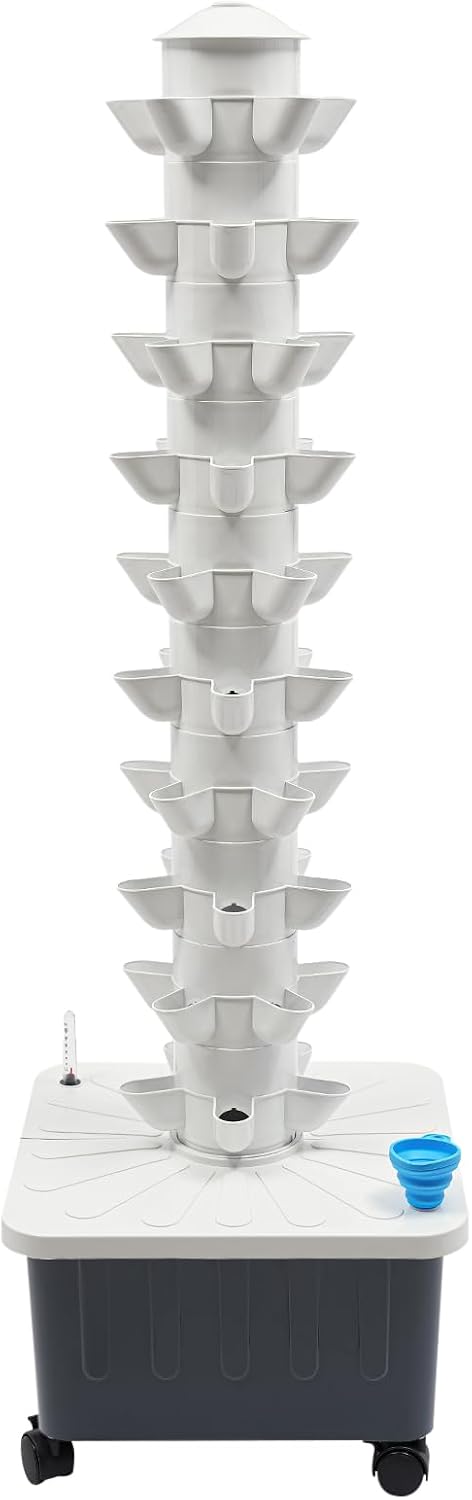 YIYIBYUS Vertical Hydroponic System Tower, 50-Plant 10-Layer Hydroponics Growing Box Kit with 5.28Gal Large Water Tank for Indoor Outdoor Gardening on Balconies Courtyards Roofs Kitchens Offices