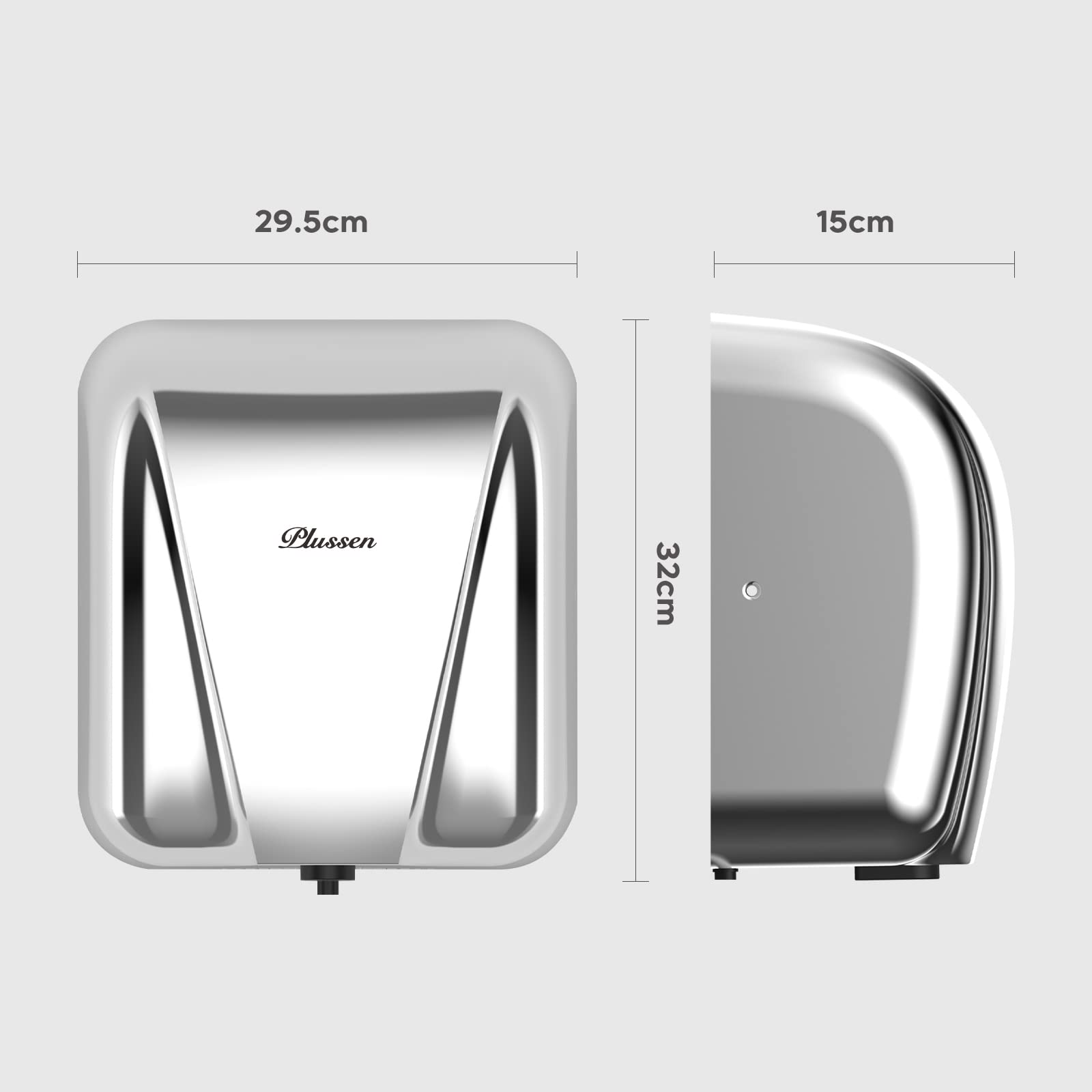 Secador de mano de acero inoxidable automático comercial eléctrico secador de mano montado en la pared para baño cocina, secado rápido de 1800 W en 10 segundos (plata)