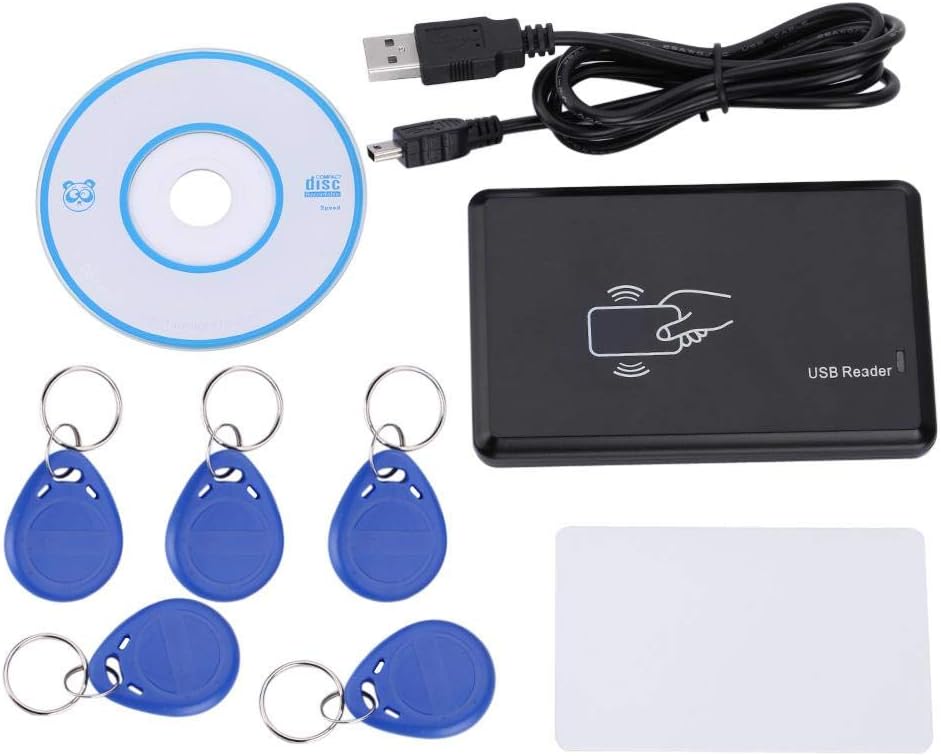 Standalone Access Control Card Reader, 125khz USB RFID ID Card Reader & Writer & Copier/Duplicator with 5pcs Key Tag for Home/Apartment/Factory Secure System