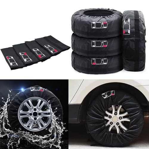 Geloo Reifentaschen Set 13-17 Zoll 4 Stück Reifenaufbewahrung Waterproof Staubdicht Autoreifenabdeckungen Reifenaufbewahrungstaschen für Sauberer Transport und Lagerung (Durchmesser 66 cm)