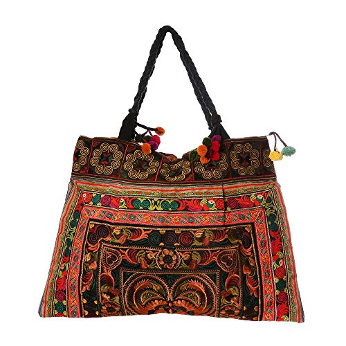 Changnoi Unique Fair Trade Tote Bag Embroidered Fabric Large Size from Thailand (Bird Mocha)