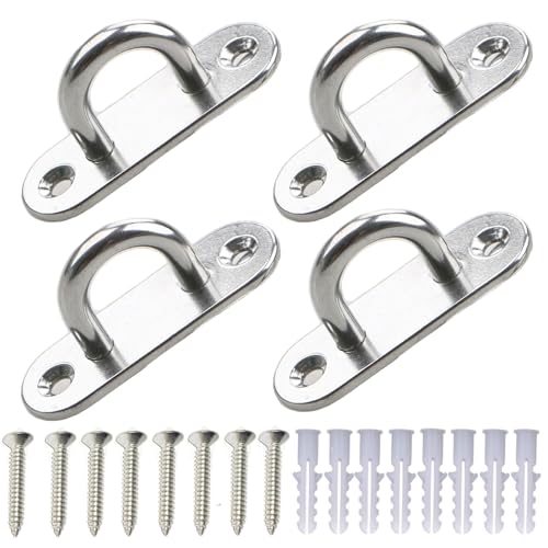 PUXILEM 4PCS M8 (3.2Inch) 304 Stainless Steel Pad Eye Hooks Heavy Duty Hooks 8PCS Screws and 8PCS Plastic Expansion Tube