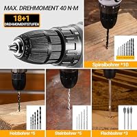 DEKO 186-Teilig Werkzeugkoffer mit Akkuschrauber, 20V Akku Bohrschrauber Set, 18+1 Drehmomentstufen, 40Nm Max, Akkubohrer mit LED und 10mm Bohrfutter, Akku Bohrschrauber Für Reparatur & DIY – Ansicht 5