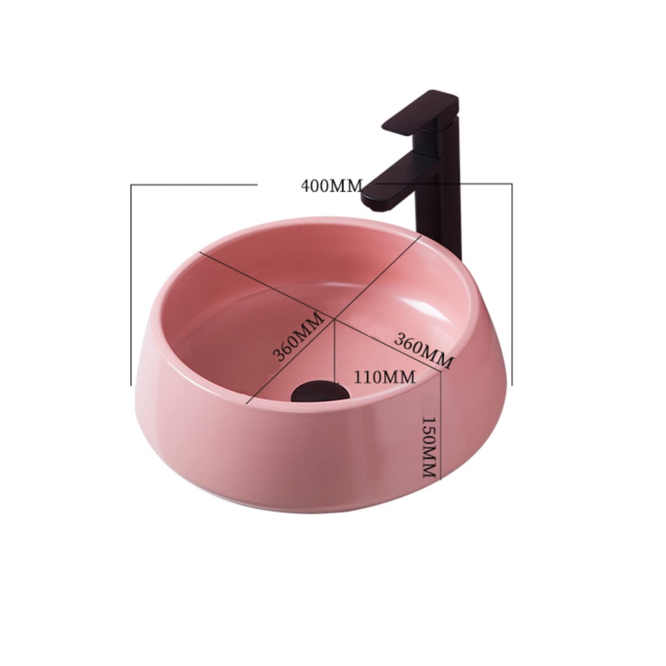 Umywalka Nablatowa, Minimalistyczna Umywalka Porcelanowa, Umywalka Ceramiczna Nablatowa, Rozmiar Pinkone, Rozmiar Pinkone