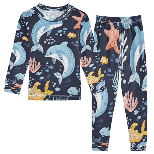 Pajama Sets Long Sleeve Sea Animals Seamless Pattern Soft Comfy Sleepwear 2 Piece PJS 3-8T