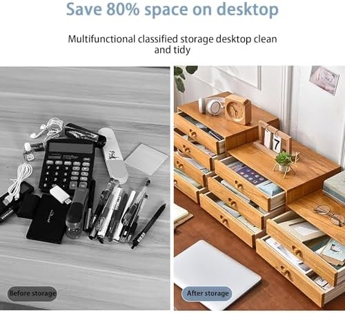 Multi-Functional Solid Wood Desktop Storage Cabinet, 3-Layer Drawer File Organizer, Sturdy & Durable, Ideal for Office/Study Organization (Wood Color)