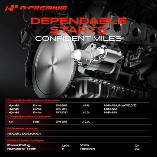 A-Premium Starter Motor Compatible with Hyundai 2014-2020 Elantra & Kia 2019-2021 Forte, 1.8L 2.0L, 12V 1.2KW, Clockwise by A-Premium - Used condition - Image 2