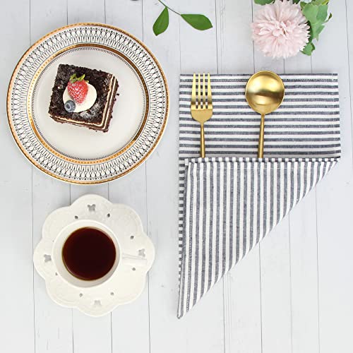 Infei Plain Striped Cotton Linen Blended Dinner Cloth Napkins - Set Of 12 (40 X 30 Cm) - For Events & Home Use (Black) #TOP1