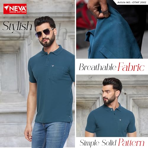 Image of NEVA Men's Regular Fit Half Sleeve Polo Neck T-Shirt with Chest Pocket