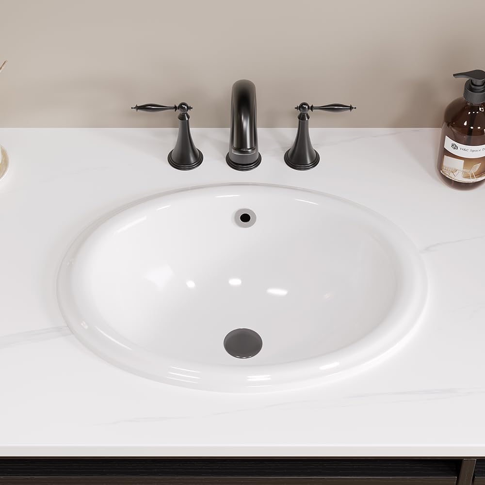 Bathroom Oval Vessel Sink 16" x 12" Small Semi Recessed Sink White Ceramic Sink with Overflow Modern Sinks Bowl Vanity Above Counter Basin