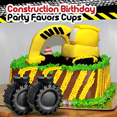 Amyhill 24 Pieces 12 oz Construction Monster Truck Shaped Cups Set Party Favors Truck Construction Cups with Orange Straw Birthday Halloween Christmas Supplies Decoration Plastic for Kids Party - Image 4