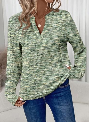 Image of Dokotoo Womens V Neck Long Sleeve Waffle Knit Tops Dressy Casual Sweater Fall Fashion 2026